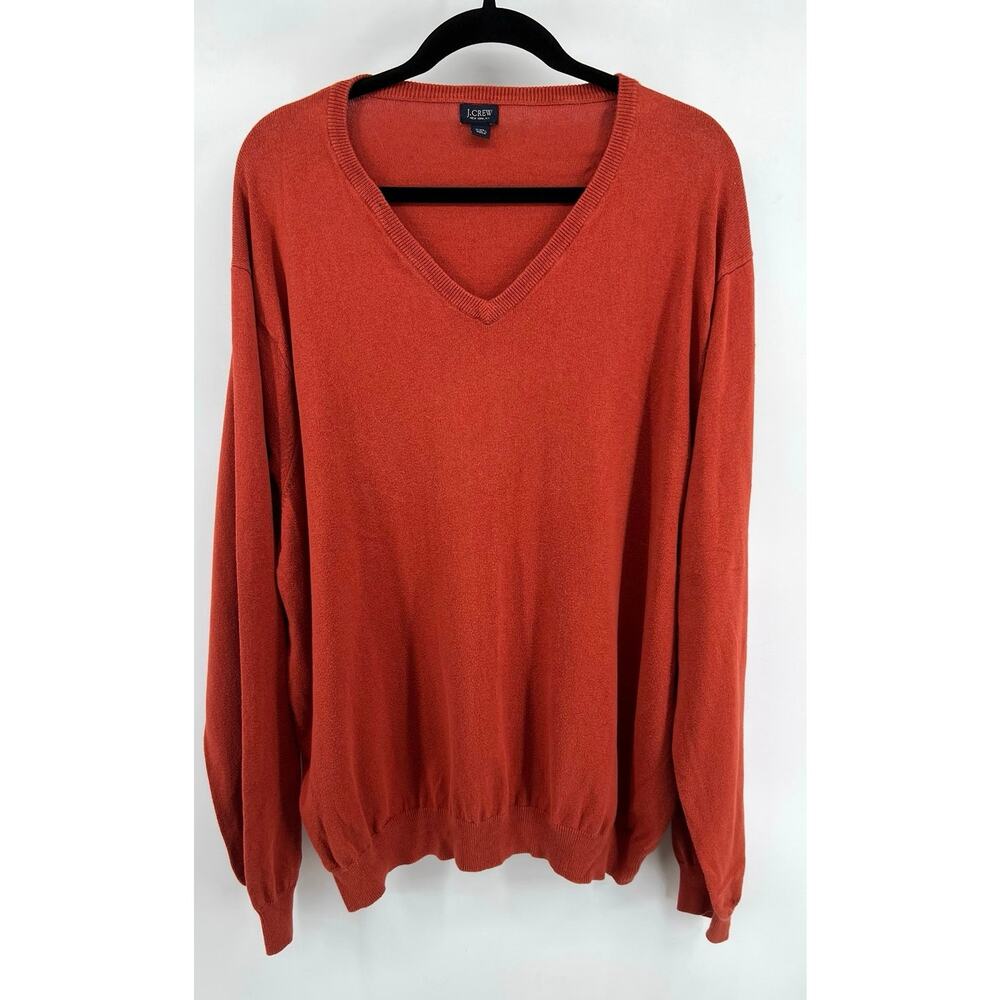 J.Crew Men's Cotton-Cashmere V-Neck Sweater Size XXL Burnt Orange Preppy